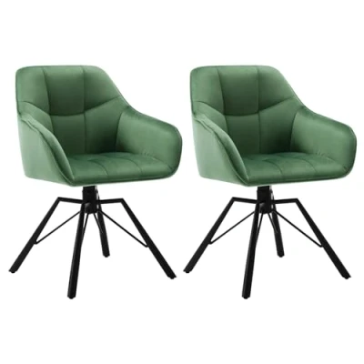 Afbeelding van WOLTU 360 draaibare stoel, set van 2, eetkamerstoelen, Scandinavische keukenstoel, eetkamerstoel, fluweel, gevoerde zitting, metalen poten, donkergroen, BH365dgn 2