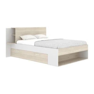 Afbeelding van Vente unique Bed met opbergruimte 140 x 190 cm Kleur: houtlook en wit KEROSIA L 220.5 H 92 D 183.8