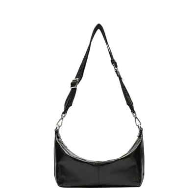 Afbeelding van LIEBESKIND BERLIN Leren Schoudertas Paris 4 Paper Touch Crinkle Hobo Black Zwart