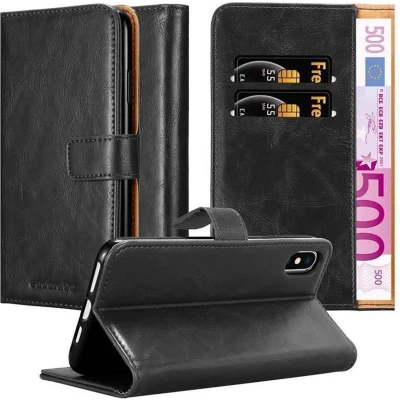 Afbeelding van Cadorabo Hoesje geschikt voor Apple iPhone XS MAX in ZWART GRAFIET Beschermhoes met magnetische sluiting, standfunctie en kaartvakje Book Case Cover Etui