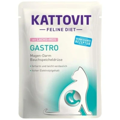 Afbeelding van 24x85g Gastro Zalm/Rijst Kattovit Maaltijdzakjes Kattenvoer