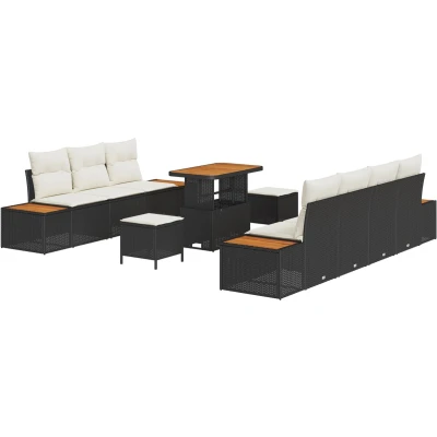 Afbeelding van vidaXL 10 delige Tuin Sofa Set met Kussens Zwart Poly Rattan Acacia