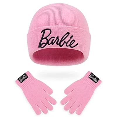 Afbeelding van Barbie Kindermuts voor meisjes, set van muts en handschoenen roze, één maat, Roze