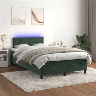 Afbeelding van vidaXL Boxspring met matras en LED fluweel donkergroen 120x200 cm