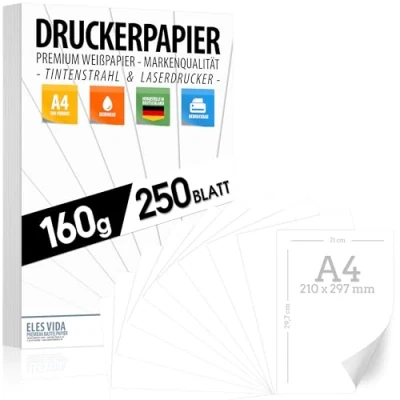 Afbeelding van 250 vellen tekenpapier A4 160 g zuiver wit premium DIN 21 x 29,7 cm dik onbedrukt voor universiteit fotografie presentaties knutselen papier