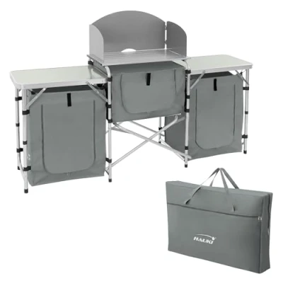 Afbeelding van Campingkeuken opvouwbaar met draagtas grijs aluminium incl. werkblad Hauki