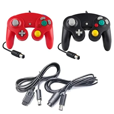 Afbeelding van DARLINGTON &amp; Sohns 2 stuks controllers zwart rood + verlenging voor Nintendo Game Cube Controller GC Extansion Wii kabel