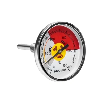 Afbeelding van BROWIN® Analoge grillthermometer, thermometer voor rookoven, grill, dekselthermometer barbecue en rookgasthermometer van roestvrij staal (thermometer
