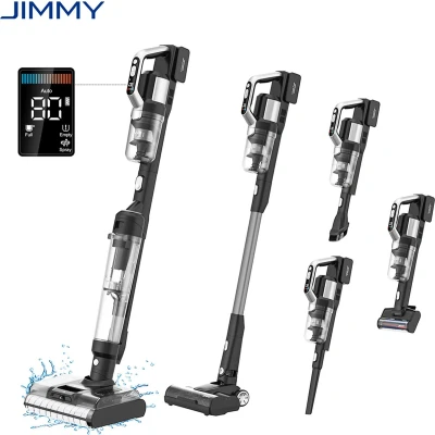 Afbeelding van JIMMY PW11 Pro Max 5 in 1 snoerloze stofzuiger en reiniger, 460 W sterk vermogen, dubbele reiniging met borstelrollen, snelle droging hete lucht, LED scherm, 180 platliggend ontwerp, zilver zwart EU stekker