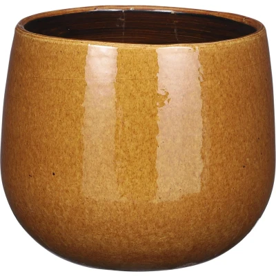 Afbeelding van Mica Decorations Plantenpot keramiek geel glans D18H16 cm