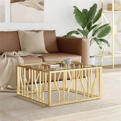 Afbeelding van Salontafel 80x80x40 cm roestvrij staal en glas goudkleurig
