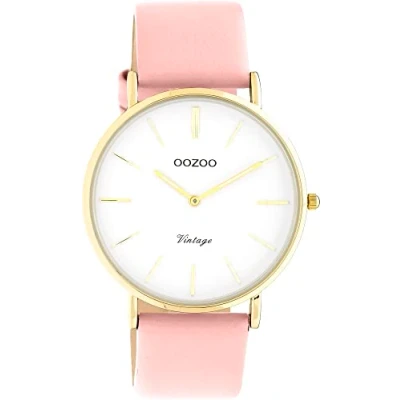 Afbeelding van OOZOO Vintage series Gouden horloge met roze leren band C20254