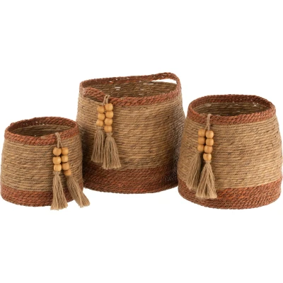 Afbeelding van J Line set van 3 Manden Rond jute naturel/bruin