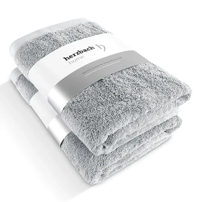 Afbeelding van herzbach home Luxe handdoek Douche Set van 2 Premium kwaliteit 100% Egyptisch katoen 70 x 140 cm 600 g/m² (zilvergrijs)