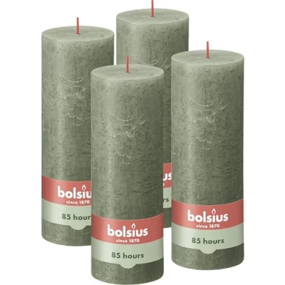 Image de Bolsius Bougies pilier rustiques Shine 4 pcs 190x68 mm Vert olive