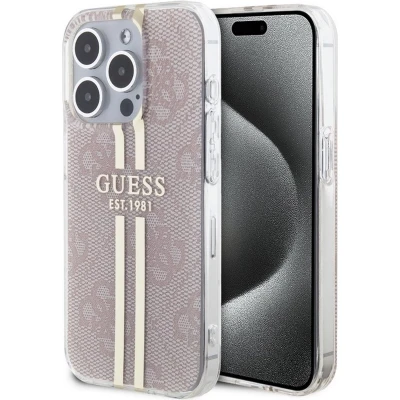 Afbeelding van Guess 4G Gold Stripe Back Case Apple iPhone 15 Pro (6.1&quot;) Roze
