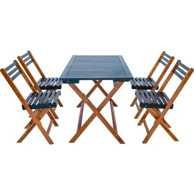Afbeelding van Tuinset Altamura 5 delig tuintafel met 4 tuinstoelen houtkleurig en grijs [en.casa]