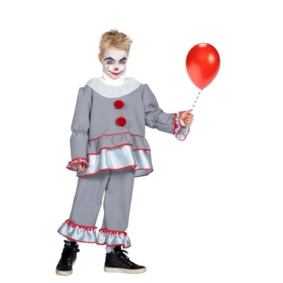 Afbeelding van Wilbers &amp; Monster Griezel Kostuum Clown Halloween Grijs Maat 164 Verkleedkleding