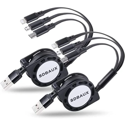 Afbeelding van SDBAUX Multi 3 in 1 Intrekbare Oplaadkabel 2Pack/1m, Snelladen USB met Lightning/Type C/Micro Poort Compatibele iPhone 11 Pro Max XS XR X 8 7 Plus Samsung Galaxy Google Pixel LG Huawei