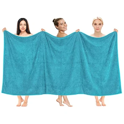 Afbeelding van Cotton Paradise Oversized badhanddoek, 100% katoen, 101,6 x 203,2 cm, grote badhanddoek voor badkamer, turquoise