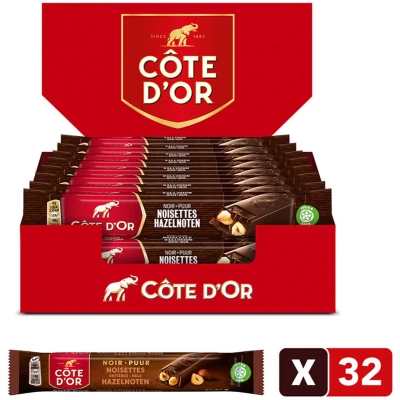 Afbeelding van Côte d&#039;Or Chocolade Repen Puur Hele Hazelnoten 32 x 45 gram