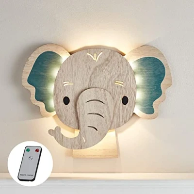 Afbeelding van Lights4fun Wandlamp voor kinderen, olifant, met 34 leds, warmwit, werkt op batterijen, binnen