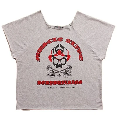 Afbeelding van Muscle Alive Bodybuilding T shirt van katoenen badstof voor heren, Mijn Grijs