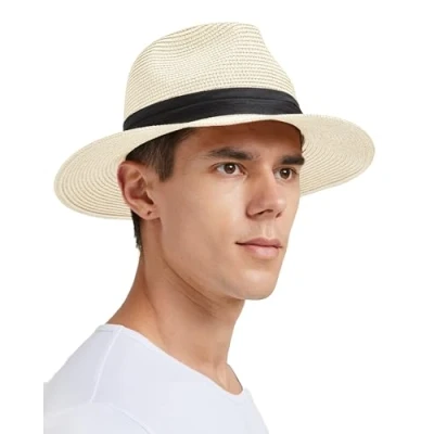 Afbeelding van Zylioo Panama Stro Hoeden Kleine Maat Zomer Fedora Hoed Strand Zonnehoed Rand UV Vakantie Hoed, ECRU, L