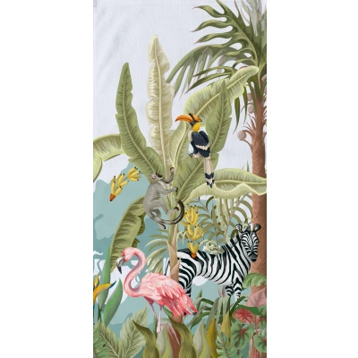 Afbeelding van Good Morning Kinder Strandlaken Velours Jungle Party 75x150cm multi