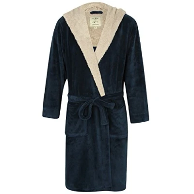 Afbeelding van John Christian Badjas van zacht fleece met capuchon, warm, blauw/lichtgrijs heren, Blauw