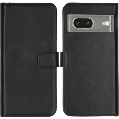 Afbeelding van Selencia Hoesje Geschikt voor Google Pixel 7 Met Pasjeshouder Echt Lederen Bookcase Zwart
