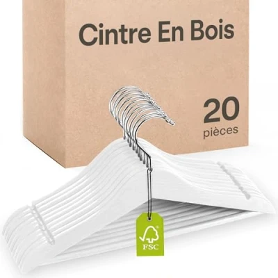 Afbeelding van Praknu houten kleerhangers, 20 stuks, FSC® kleerhangers met broekstang, haak 360 draaibaar, voor volwassenen, antislip inkepingen