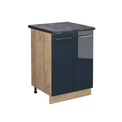 Afbeelding van Vicco Keukenonderkast Fame Line, Donkerblauw hoogglans/Krachtige eik goud, 60 cm , WB Antraciet