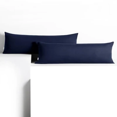 Afbeelding van DecoKing Set van 2 kussenslopen 40 x 145 cm katoenen jersey kussensloop met ritssluiting donkerblauw amber