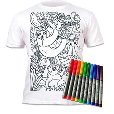 Afbeelding van Splat Planet Sloth Jungle T shirt met 10 magische pennen, wasbaar, niet giftig, kleur en was shirt, wit, 3 4 jaar, Wit.
