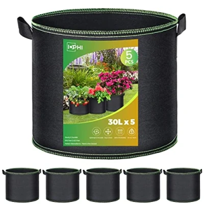 Afbeelding van 5 x plantenzak 30 liter van vliesstof, jute zak voor permanent planten, herbruikbare aardappelzak, rivierbalkon, plantenbak tomaten, groenten