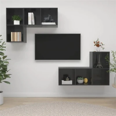 Afbeelding van Tv wandmeubelen 4 st spaanplaat hoogglans grijs