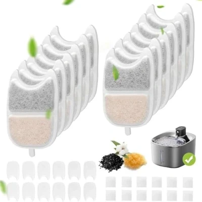 Afbeelding van Set van 12 filters voor kattenfontein, kattenfontein en 24 schuimfilters, reservefilter met hars actieve kool, 4 liter draadloos, inclusief