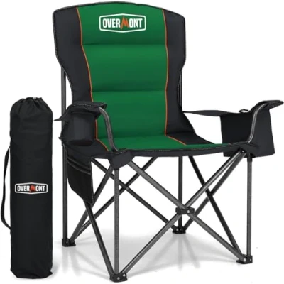 Afbeelding van OVERMONT Set van 2 extra grote klapstoelen voor volwassenen met zijvak en draagtas, robuust stalen frame, 204 kg draagkracht, hoge rugleuning bekerhouder, stuks