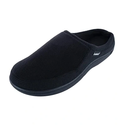 Afbeelding van Isotoner Travis Microbadstof pantoffels met capuchon voor heren, zwart.