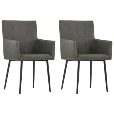 Afbeelding van vidaXL Eetkamerstoelen met armleuningen 2 st stof taupe