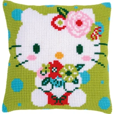 Afbeelding van Vervaco Kruissteekkussen kit Hello Kitty Green Floral PN 0205073