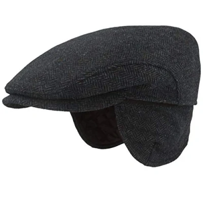 Afbeelding van Wintermuts voor heren, met oorschelpen, flatcap, kleppet, 100% wol, opvouwbare oorbescherming, huidvriendelijk en comfortabel, Blauw