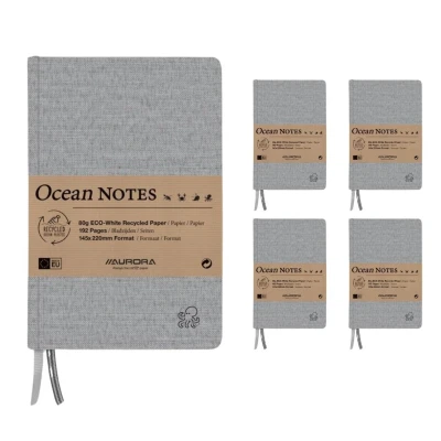 Afbeelding van Notitieboek Aurora Ocean A5 192blz lijn 80gr linnenstructuur kaft grijs