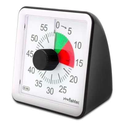 Afbeelding van FISHTEC ® Elektronische mini timer, 60 minuten, 2 kleurzones, grote cijfers, keukentimer, klaslokaal, instelbaar volume en bel, tijdmanagement, 7,8 x 4,6 cm, zwart