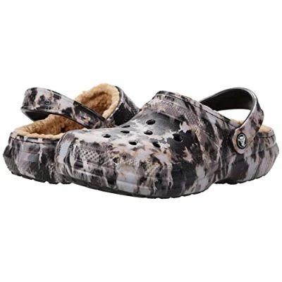 Afbeelding van Crocs Unisex Classic Lined Tie Clogs, Black Bleached Dye, 36/37 EU, Zwart gebleekte verf, EU