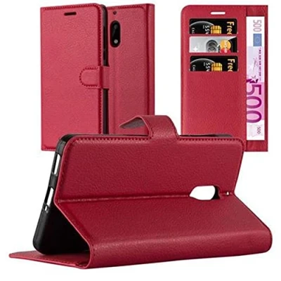 Afbeelding van Cadorabo Hoesje geschikt voor Nokia 6 2017 in KARMIJN ROOD Beschermhoes met magnetische sluiting, standfunctie en kaartvakje Book Case Cover Etui