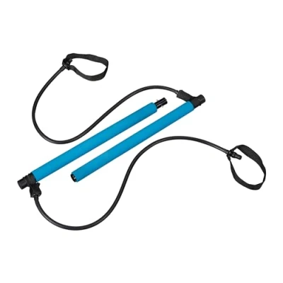 Afbeelding van Relaxdays pilates bar met weerstandsbanden fitness workout stick sport blauw