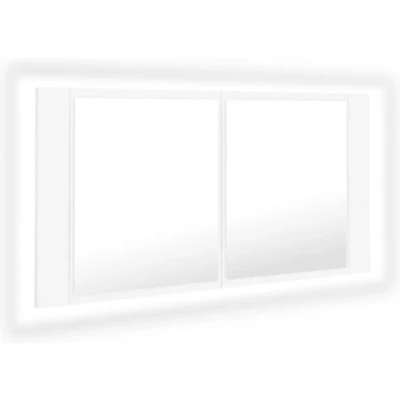 Afbeelding van vidaXL Badkamerkast met spiegel en LED 90x12x45 cm acryl wit
