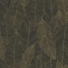 Afbeelding van ESTAhome behang getekende bladeren zwart en goud 139126 0,53 x 10,05 m